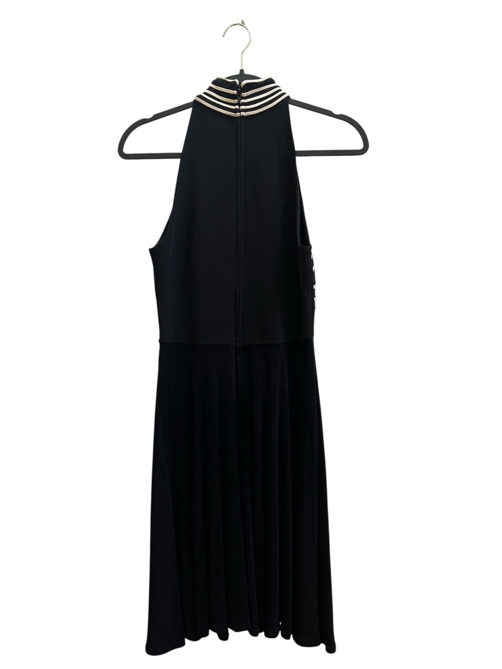 Vintage 90s Tadashi Black Cream Striped Halter Cocktail Dress Art Deco Evening - Picture 3 of 5